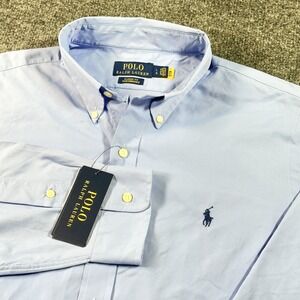 Polo Ralph Lauren Shirt Men Large Blue Classic Fit Performance Twill Preppy Pony